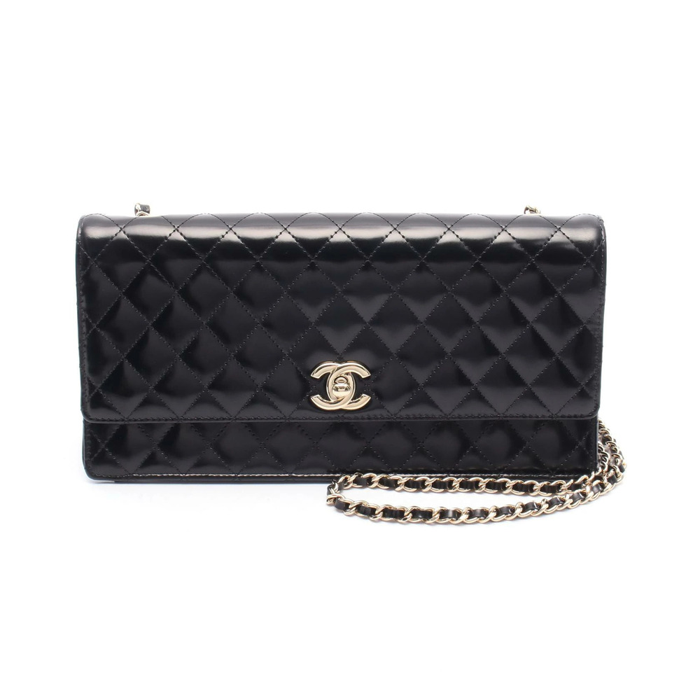 Chanel Matelasse Shoulder Bag Patent Vernis Leather Black